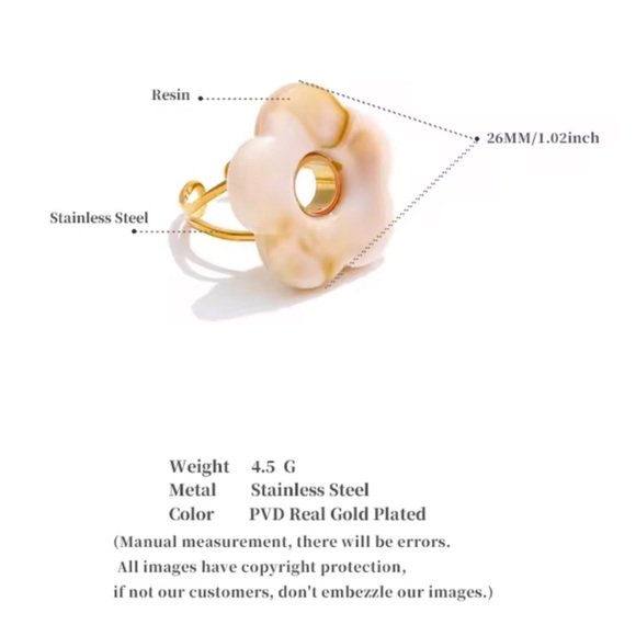 Anthropologe Adjustable Pink Flower Ring with Gold Band - Picture 8 of 9